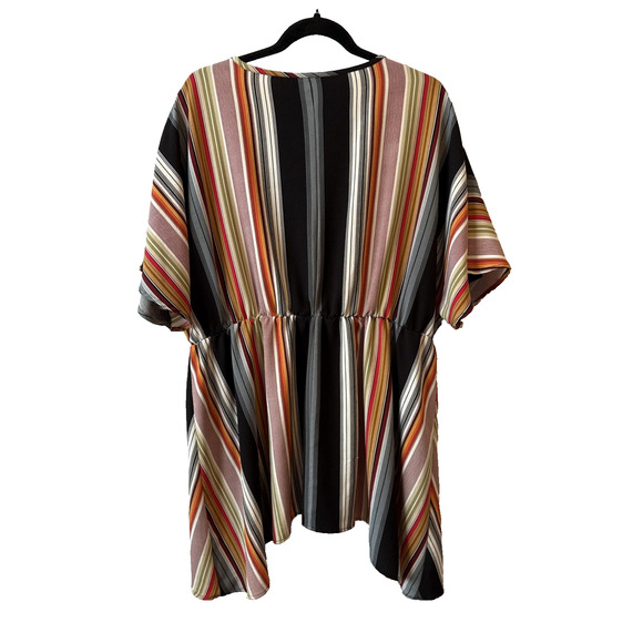 Bloomchic Plus Size Women's 22/24 Retro Stripe V Neck Peplum Asymmetric Tunic - Picture 4 of 11